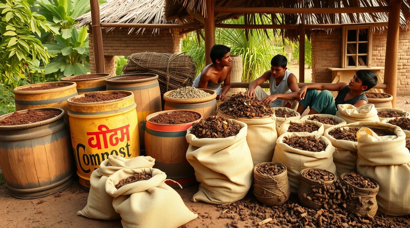 Vermicompositing Organic Fertilizers Business Setup in Rural Village India